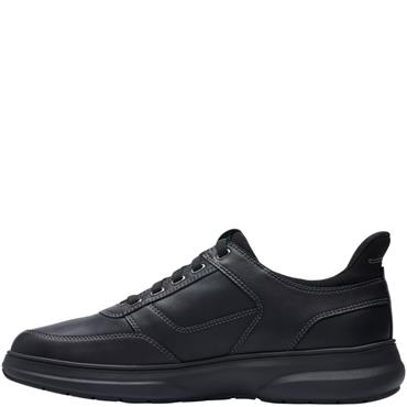 CLARKS MENS EASY ON EASY OFF LACE SHOE - BLACK LEATHER